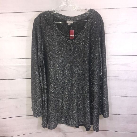 Avenue Tops - NEW! Avenue Dark Silver Metallic Top-Size 22/24